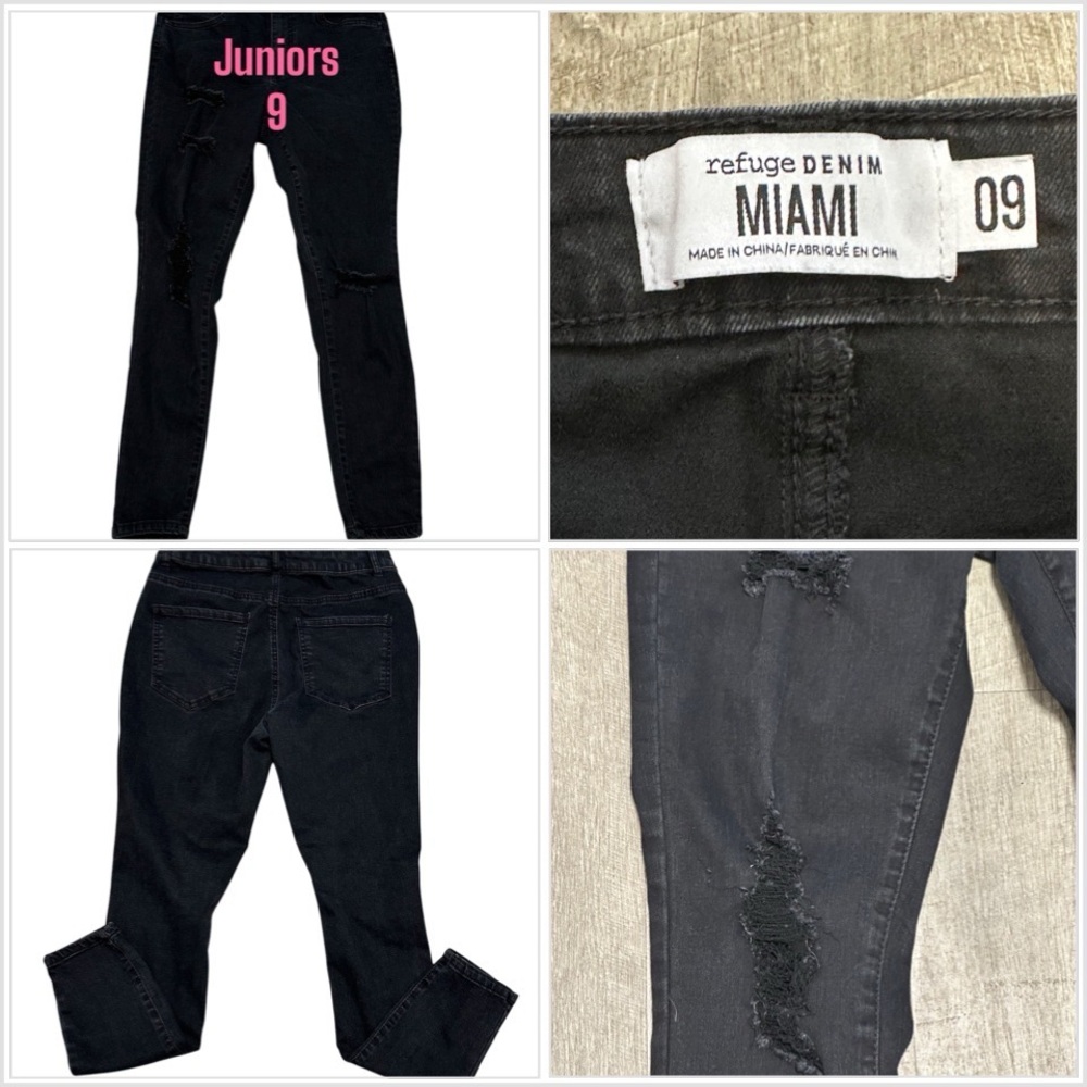 Junior Refuge Miami Size 9 Jeans Destroyed Black High Rise Skinny Stretch Torn